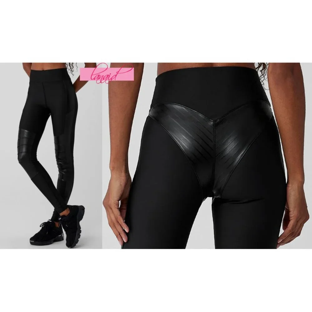 Alo Airlift Winter Warm High-Waist Supermoto Leggings Black Edgy Hi-Rise Leather